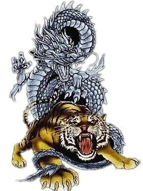 Tetovaa kineskog zmaja i tigra u boji