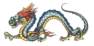 Tetovaa kineskog zamaj u boji u vodoravnom poloaju za dojji dio lea